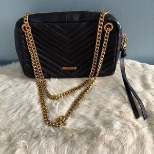 Rebecca Minkoff Edie Antique Brass Zip Leather Shoulder Bag